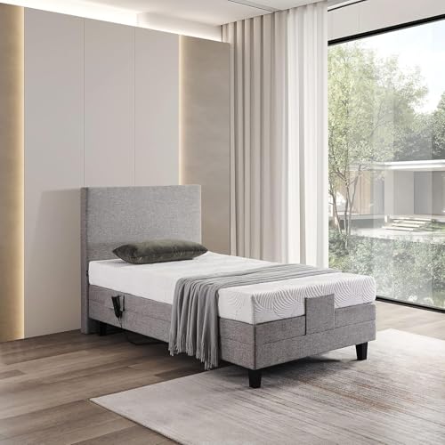 De RUCCI Motorbett, Boxspringbett mit elektrischer Verstellung, 7-Zonen Matratze, Modell 209E Riva Bestes Preis-Leistungs-Verhältnis, Zwei Jahre Garantie auf den Bettmotor (Grau, 140 x 200 cm)