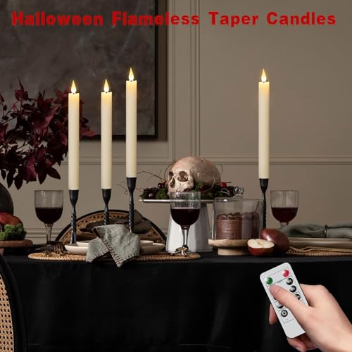 Image of Rechargeable Flameless Taper Candles with Charging Base, Real Wax Rechargeable Candles with Remote Timer, LED Flameless Candlesticks for Home Halloween Christmas Wedding Decor(Ivory, 6Pcs)