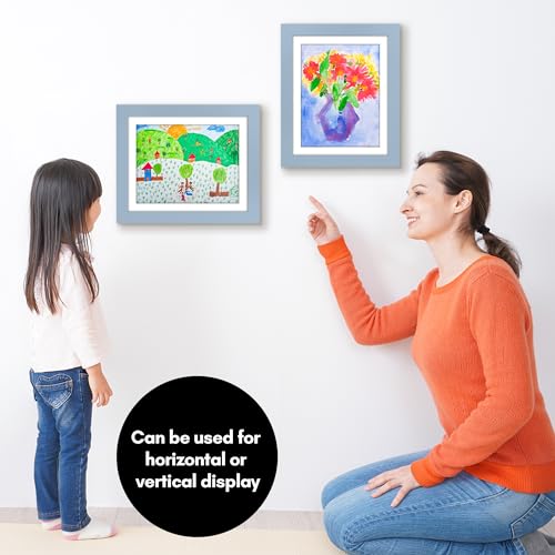 Image of Americanflat Kids Artwork Frame Changeable (Baby Blue) - Magnetic Door Holds 100 Art Pieces - 8.5x11 Letter Size Display with Mat or 10x12.5 Without Mat - My Mini Masterpiece (Pack of 8)