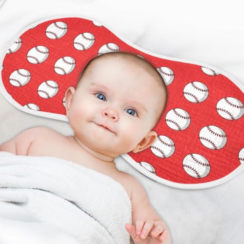 J JOYSAY Baseball Red Baby Burp Cloths for Boys Girls Large 22''x11'' Cotton 4 Layer Neutral Burp Clothes for Girl one sizex14