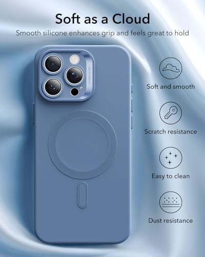 Image of ESR for iPhone16 Pro Max Case with MagSafe, Supports Magnetic Charging, Smooth & Slim Silicone Case, Shockproof, Full Screen and Camera Protection, Soft Microfiber Lining,Light Blue