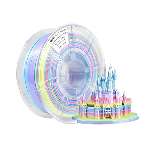iBOSS PLA+ Seda Multicolor Macaron Filamento de impresora 3D 1kg, Arco iris multicolor Precisión Dimensiones: 1,75 mm +/- 0,02 mm, Filamento para impresora 3D, seda Macaron arcoíris