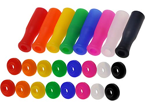 Mini Skater 8Pcs Multi-Color Food Grade Silicone Straw Tips Covers and 16Pcs Silencers - Anti-scald/Cold Cover for 1/4 Inch Wide (6MM OD) Stainless Steel Straws, 8 Colors