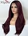 K'ryssma Ombre Burgundy 99j Lace Front Wig Long Light Yaki Synthegic Wigs High Density L Part Deep Wine Red Lace Wigs for Women Heat Resistant