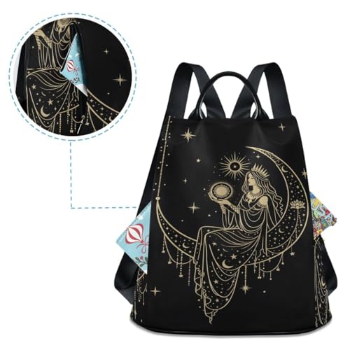 Image of ALAZA Sacral Night Woman Witch on Moon Star Trips Hiking Camping Rucksack Pack for Women