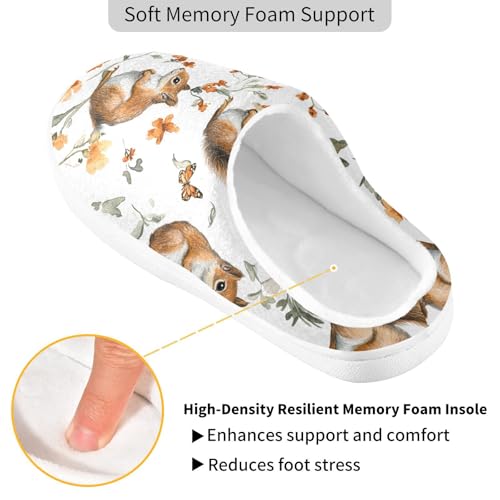 JUNZAN Aesthetic Squirrel White Womens House Cotton Slippers Lightweight Memory Foam Indoor Slippers for Bedroom Birthday Presents 6-72