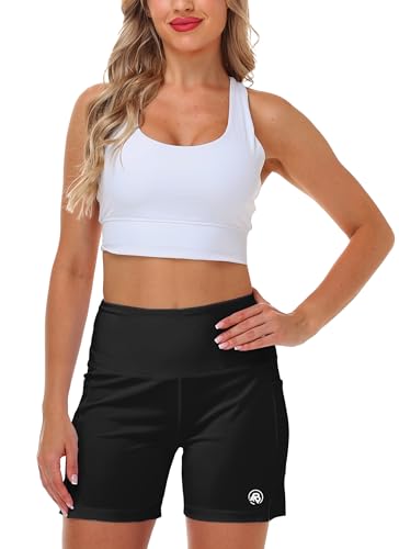 Image of AOBUTE Womens High Waist Swim Board Shorts with Pockets Quick Dry Bike Shorts