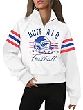 BANGELY Football Sweatshirt Women Game Day Shirt Football Team Fan Pullover Football Season Quarter Zip Long Sleeve Cropped Tops White