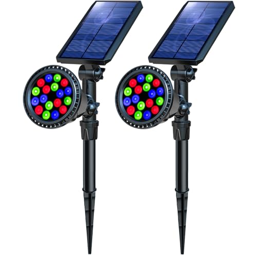 Solar Outdoor Lights, 9 Modes Color Changing 18 LED Halloween Solar Spot Lights Outdoor Waterproof Spotlight Landscape Light Solar Powered for Garden Yard Tree Flag Patio Christmas(2 Pack)