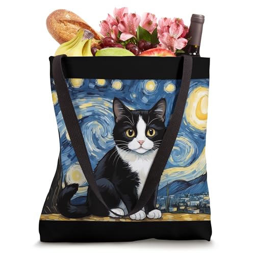 Bolso tote con diseño divertido de gato con esmoquin y noche estrellada miniatura 4