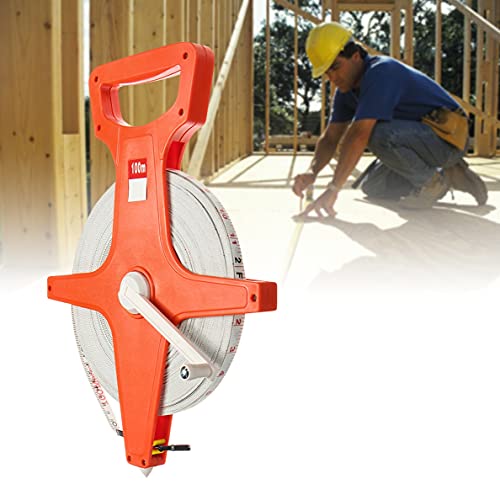 Open Reel Fiberglass Tape Measure 100 Meter 330 FT Measuring Tape (Red)