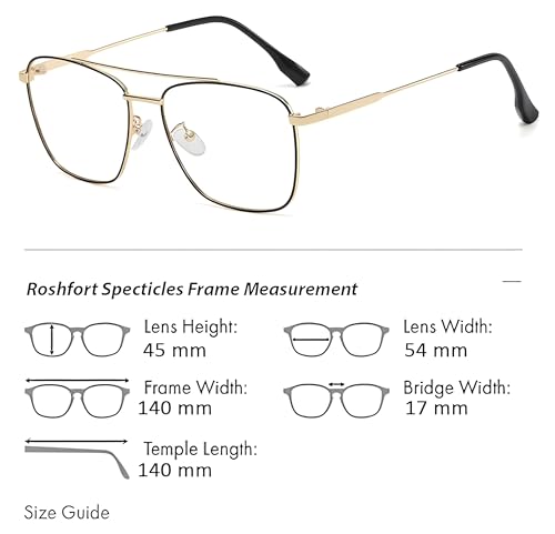 Image of Roshfort Eyewear Zero Power Blue Cut & Antiglare Computer Square Eyeglasses | Men & Women | Medium - Pack Of 1