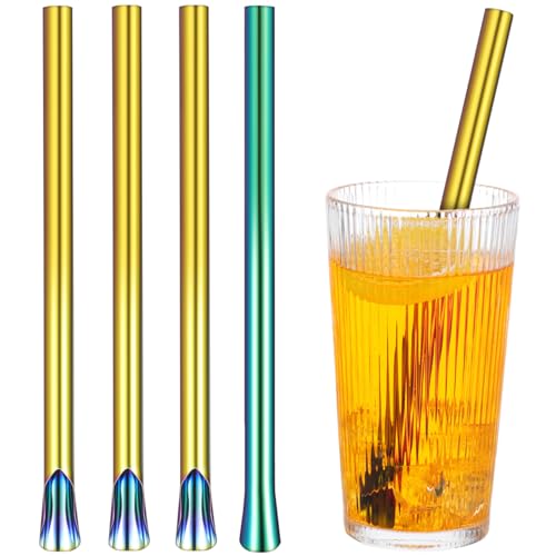 MAGICLULU 4pièces Pailles Acier Inoxydable Colorées Réutilisables Avec Agitateur Pour Smoothies Et Boissons Lot