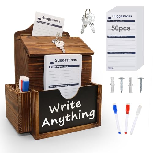 SAMYUCHO Suggestion Box with 50 Suggestion Cards Wood Donation Box