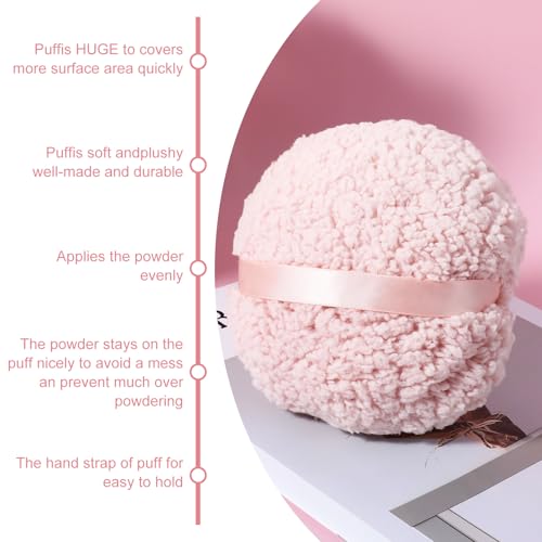 6'' Body Powder Puff - Ultra Soft, Large Round Velour, Reusable Face & Body Powder Applicator
