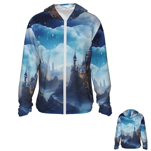 NONHAI Men's Sun Protection Jacket UPF 50+ Full Zipper Long Sleeve UV Hoodie Shirt Moon Blue Castle Women's Outdoor Jacket