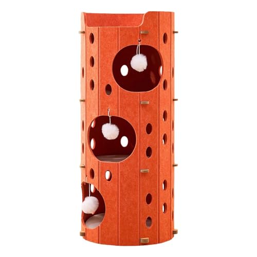 Generic 多層 フェルト製 キャットハウス 安定性 爪とぎ 頑丈 猫ベッド おしゃれ 隠れ家 省スペース 室内猫 多頭飼いに適用, 3層オレンジ