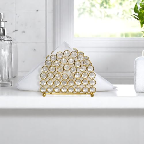 Image of Crystal Bathroom Tissue Holder | Napkin Holder | Best for Coffee Table | Color - Gold | Pack of 1|