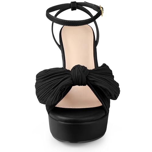 Allegra K Allegra K Women's Platform Bow Heel Sandals Slingback Chunky Heel Black Sandals 7.5 M US