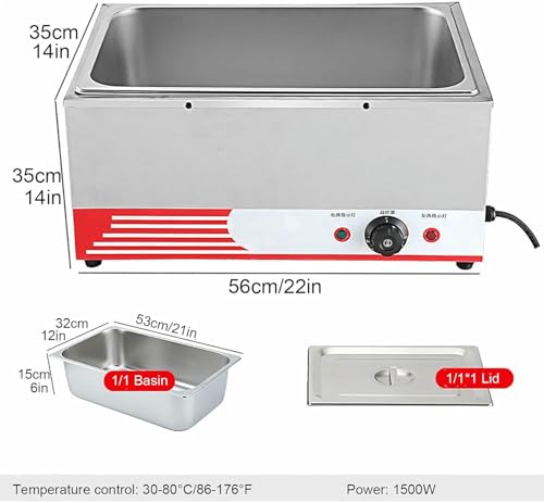 Image of Electric Plates Buffet Steam Buffet, Commercial 1500W Stainless Steel Chafing Dishes Table Steamer Soup, with Lids, Drain Tap, for Restaurants ~ /