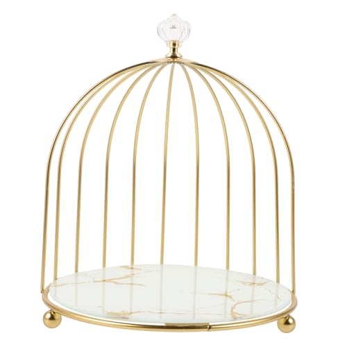 BESTYASH Gold Birdcage Cake Stand with White Pattern Metal Dessert Display Tray Gold Finish Centerpiece for Wedding Birthday Shower and Afternoon Tea Celebrations
