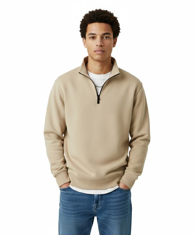 drobe Solid Cotton Blend Full Sleeves Half Zipper Sweatshirt for Men-picture-33