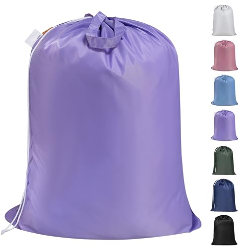 Image of Polecasa Heavy Duty Large Laundry Bag with 130gsm Tear Resistant Fabric and Handles, Easy to Carry Durable Dirty Clothes Drawstring Bag, Perfect for College Dorm, Travel, 28”x36”,Purple