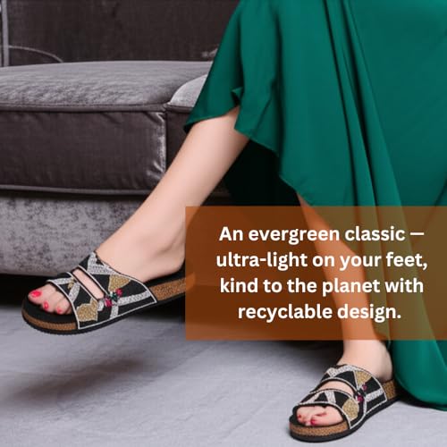 Women’s Beaded Slide Sandals with Adjustable Buckle Straps – Fancy Handmade Sequin Embellished Cork Footbed Slip-On Flats – Lightweight Summer Sandals for Casual, Beach, Travel & Everyday Wear by SNAeCom - Used condition - Image 5