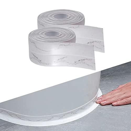 Image of Dstorelhp 2PCS Caulk Tape, White Marble, 1.5 inch x 10.5Ft | Waterproof, Self Adhesive, Peel and Stick, For Countertop Bathroom Toilet Bathtub Sink Shower Wall Trim, Easy to Install