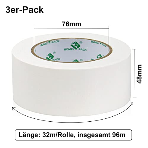 BOMEI PACK Panzertape extra stark, 32 m x 48 mm – Wasserdichtes Reparaturband für innen & außen gewebeverstärktes Reparaturband, 3 Rollen (weiß)