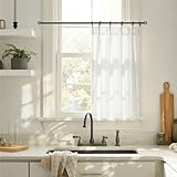 Lino Rosa Cotton Linen Blend Cafe Curtains, 36 Inch Length White Light Filtering Short Pinch Pleated Drapes for Kitchen & Bathroom Small Window