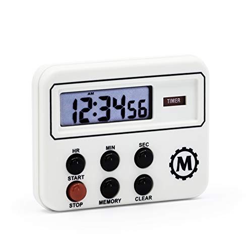 Marathon Commercial Grade 24 Hour Compact Digital Countdown Timer with Count-up and Clock Feature White