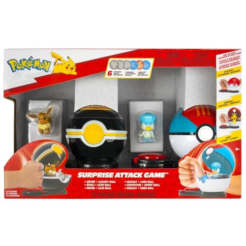 Pokémon Juego de ataque sorpresa, incluye Eevee, Quaxly, pelota de lujo, bola de señuelo, 1-2 jugadores, a partir de 4 años