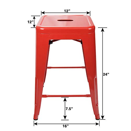 Urbanmod 24 Inches Metal Barstool Set Of 4 – Counter Height Backless Bar Stool For Kitchen Island, Breakfast, Outdoors, Pub, Restaurant, Home, Patio – Stackable Heavy Duty Modern & Industrial (Red) #TOP6