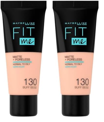 MAYBELLINE New-York - Fond de Teint Fluide Fit Me Matte and Poreless - Peaux normales à grasses - teinte : 130 Buff Beige - 30 ml (Paquete de 2)