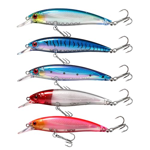 iUeeQKoo 5 Stück Hecht Köder,Kunstköder Wobbler Set,Angelzubehör,Fisch Köder Swimbait lebensechter für Zander Barsch Forellen, Angelköder für Süß und Salzwasser,Raubfisch,Angeln Geschenk