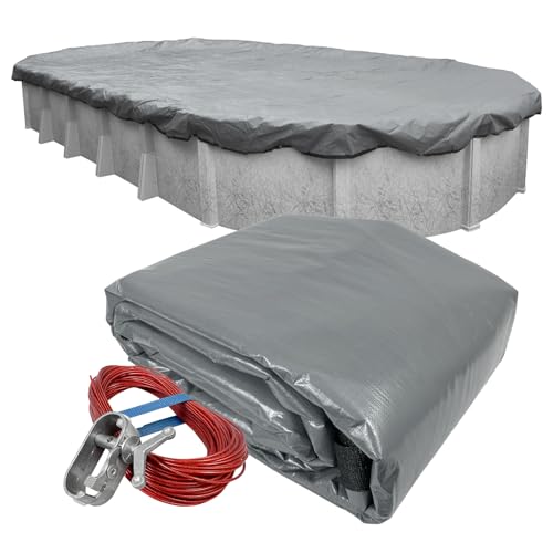 Cobertor industrial ovalado para piscina 15x30 ft gris miniatura 1