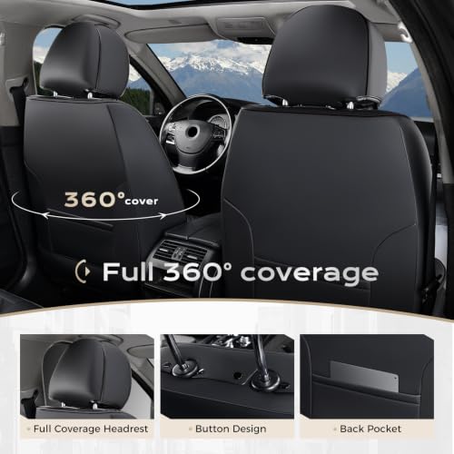 Image of Coverado Seat Covers, Car Front Seat Covers with Backrest, Nappa Leather Car Seat Protectors,Waterproof &Breathable,Anti-Slip Automotive Seat Cushion, Universal Fit for Most Vehicles