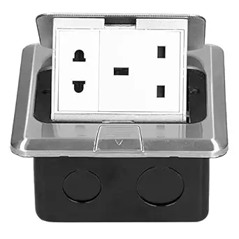 Set of 2 Floors Socket Box, Stainless Steel Panel Floor Electrical Outlet Power Supply Accessories 250V 13A Multi Hole for Shopping Malls for Electrical Equipment