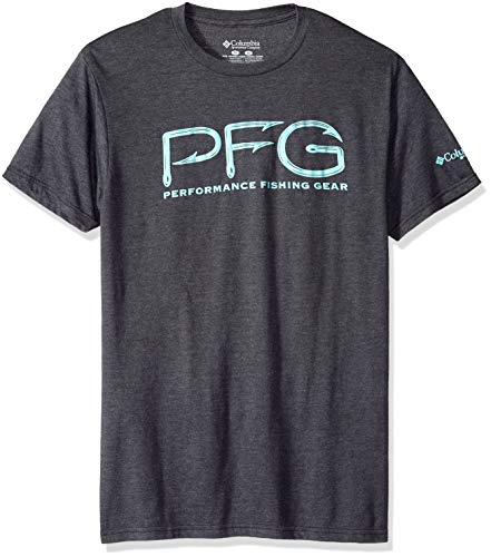 Columbia Apparel Men's Graphic T-Shirt, Charcoal Heather/PFG Hooks, Medium