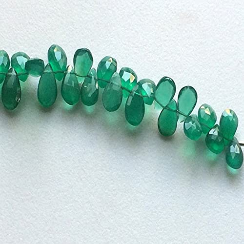 Perles onyx vert facettées 6x10mm en forme de poire pour création de bijoux de 15cm