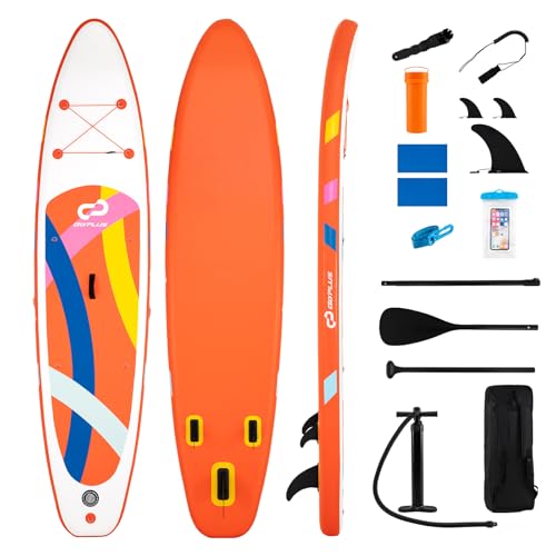 COSTWAY Tabla Paddle Surf Hinchable, Stand Up Paddle Board Inflable con Remo, 3 Aletas, Bomba Manual, Mochila de Viaje, 336 cm Padel Surf para Jovenes y Adultos, Soporta hasta 160 kg (Naranja)