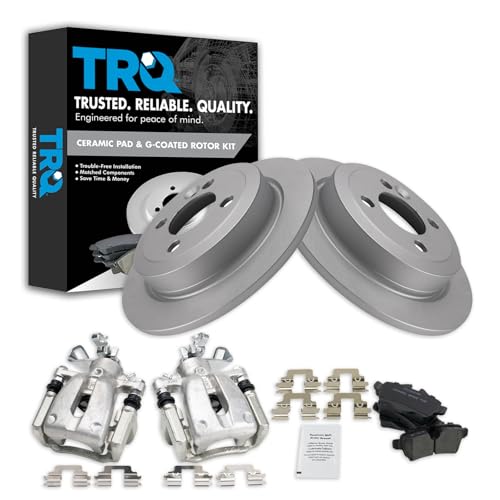 Image of TRQ Rear Brake Pad and Rotor Set Ceramic Coated Rotors Calipers