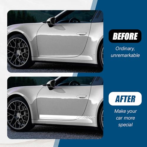 Image of 2Pcs Sports Racing Stripe Graphic Stickers, Side Door Vinyl Decals, Universal Car Decoration Accessories (White)
