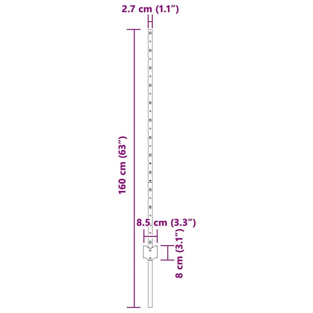 Postes de valla de hormigón gris, acero con recubrimiento en polvo, 160 cm, juego de 44 para travesaños, para jardín, terraza, parcela, protección contra la intemperie y exterior