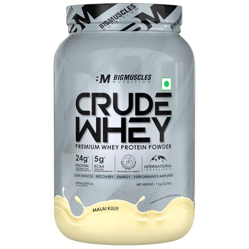 Image of Bigmuscles Nutrition Crude Whey (Malai Kulfi) 1kg | US FDA REGD. BRAND | 24g Protein, 5.5g BCAA, 4 g Glutamine
