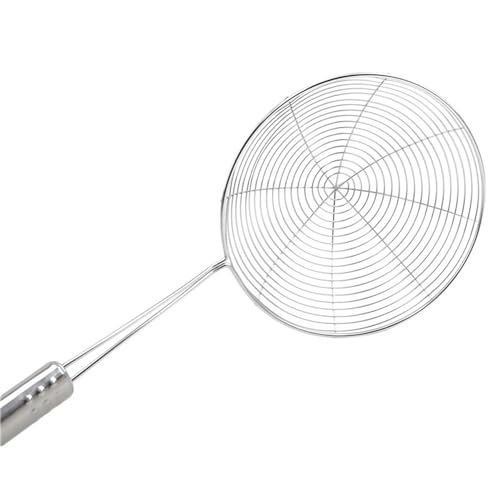 Winwinfly Solid Stainless Steel Spider Strainer Skimmer Ladle for Cooking and Frying Kitchen Utensils Wire Strainer Pasta Strainer Spoon, 35*15cm, Style 3