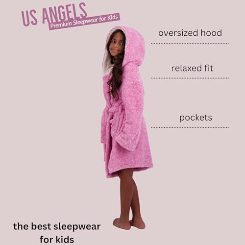 Image of US Angels Plush Robe For Girls- Plush Winter PJ Robe With Pockets, Hoodie & Belt- Ultra-Soft Bathrobe