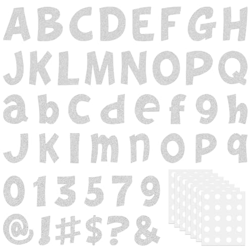 216 letras con purpurina para tablón de anuncios, números del alfabeto, letras de puntuación con puntos adhesivos, decoración de tablero de anuncios para aula, escuela, oficina, decoración de pared