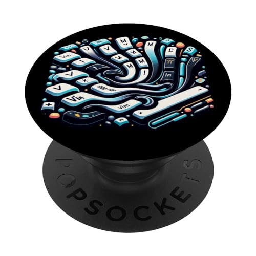 Vim Command Wave: Keyboard Shortcut Artistry PopSockets Swappable PopGrip, Black